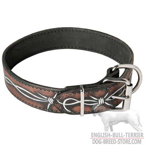Wide Leather Dog Collar for English Bull Terrier Training