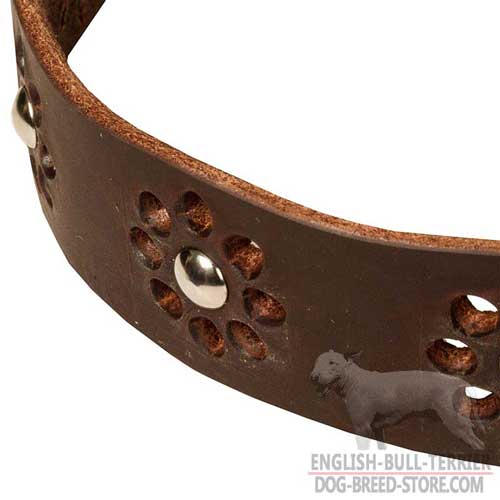 English Bull Terrier Leather Collar With Unique Flower Design