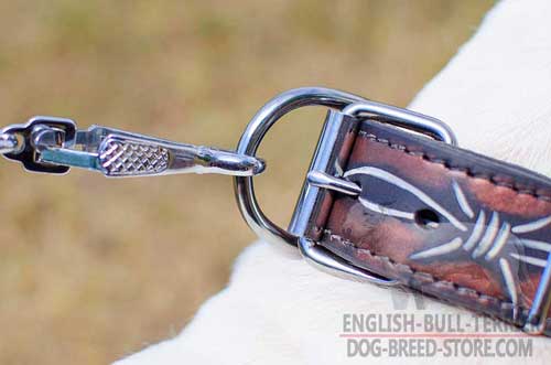 Nickel Plated Hardware on Barbed Wire Hand Painted Leather Dog Collar
