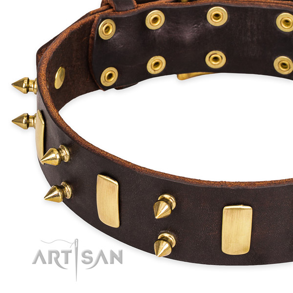 Easy to adjust leather dog collar with resistant to tear and wear rust-proof buckle