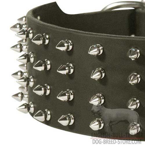 Rust Proof Nickel Plated Spikes On Extra Wide Leather Dog Collar