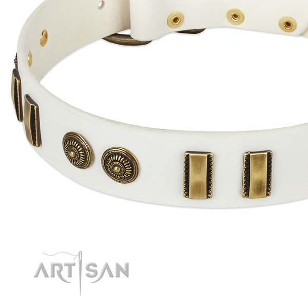 Reliable hardware on natural leather dog collar for your doggie