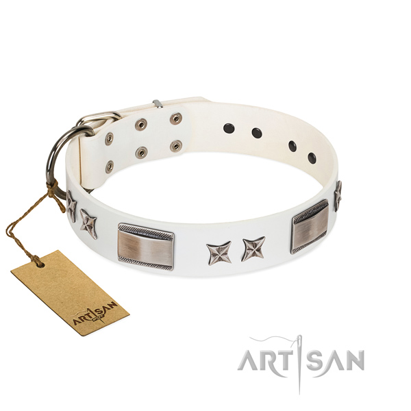 Easy adjustable dog collar of full grain leather