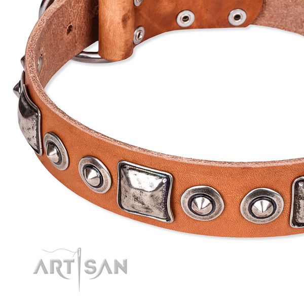 Top notch natural genuine leather dog collar handcrafted for your handsome four-legged friend