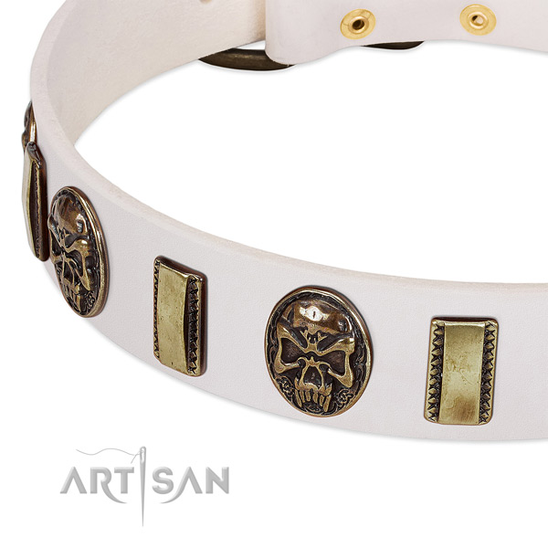 Rust-proof traditional buckle on natural genuine leather dog collar for your dog