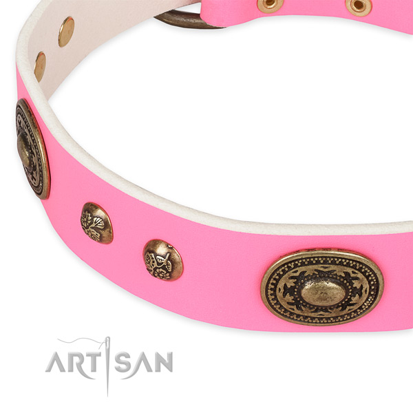 Remarkable natural genuine leather collar for your impressive canine