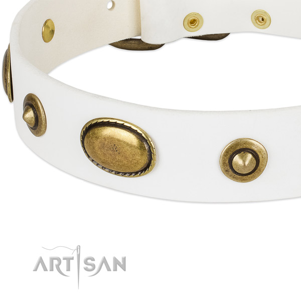 Corrosion resistant D-ring on full grain natural leather dog collar for your doggie