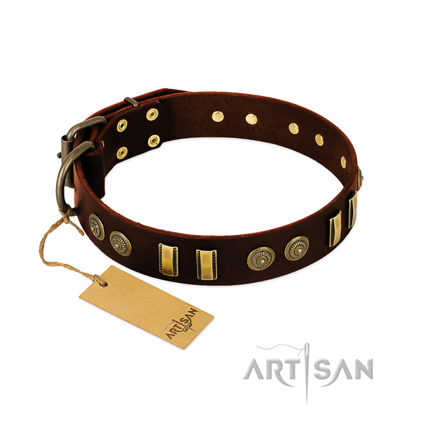 Durable buckle on full grain leather dog collar for your pet