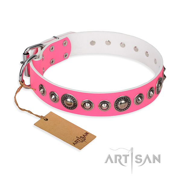 Full grain leather dog collar made of gentle to touch material with strong buckle