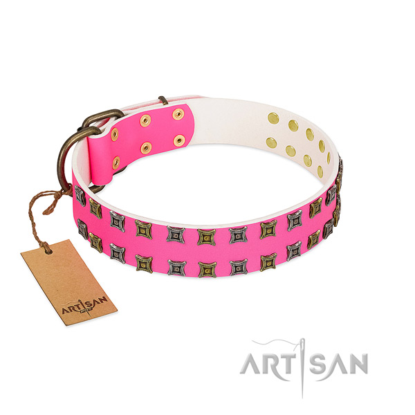 Genuine leather collar with stunning adornments for your pet
