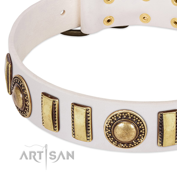 Soft genuine leather dog collar with corrosion proof hardware