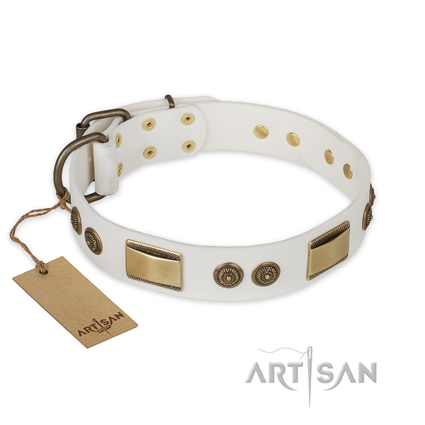 Easy wearing genuine leather dog collar for stylish walking