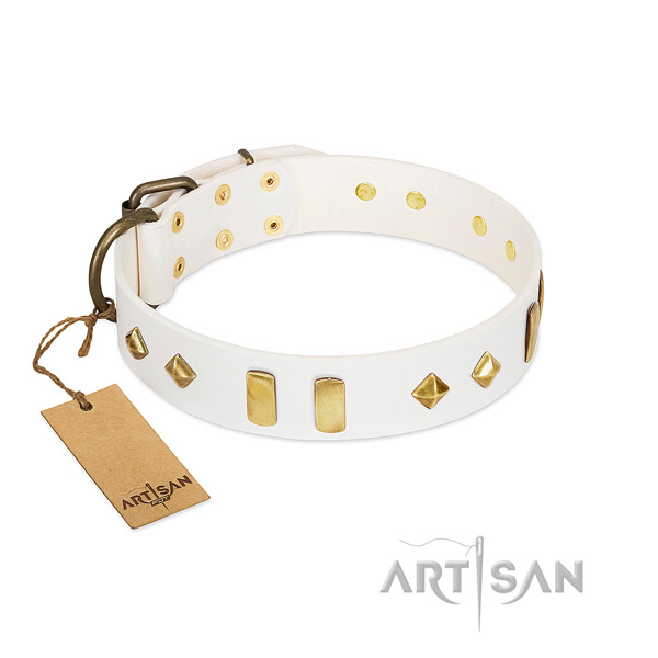 Handy use best quality full grain leather dog collar with adornments