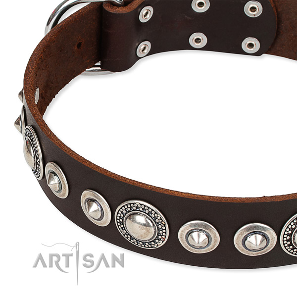 Easy wearing studded dog collar of top notch full grain leather