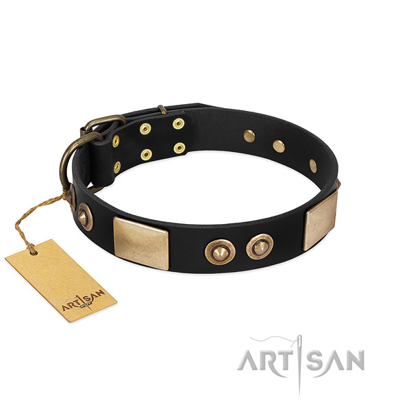 Easy adjustable full grain natural leather dog collar for daily walking your doggie