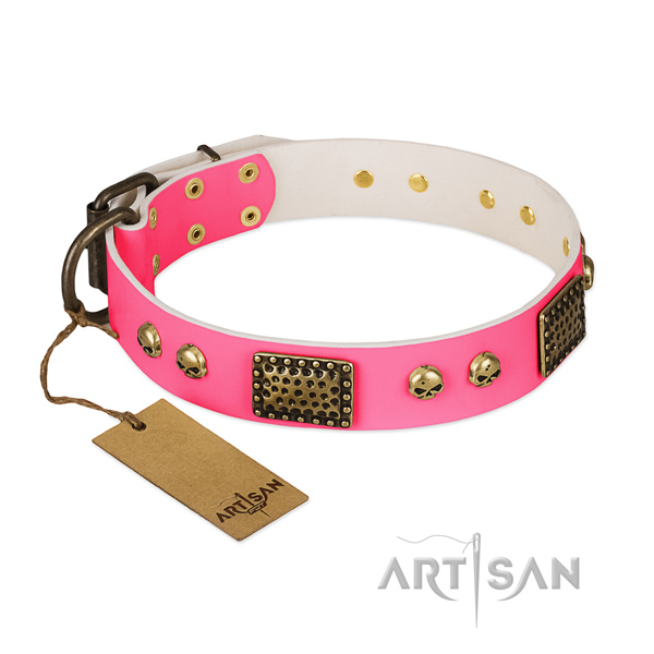 Easy wearing full grain genuine leather dog collar for walking your four-legged friend