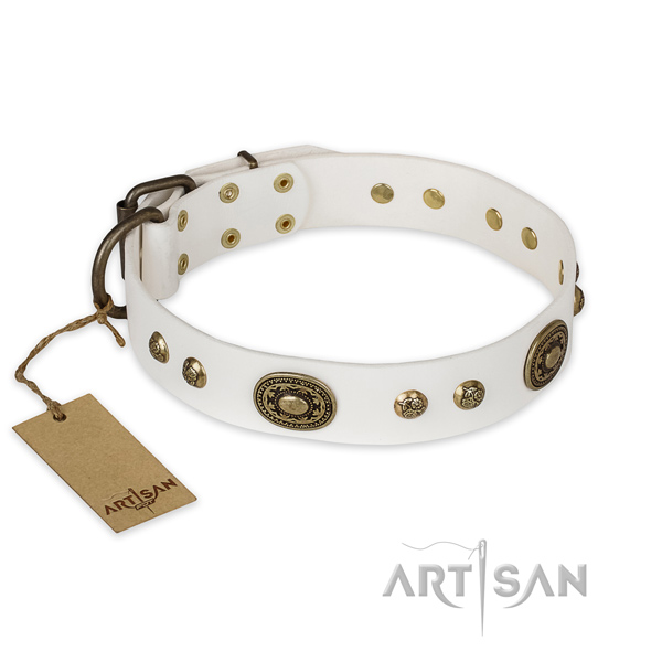Easy to adjust full grain leather dog collar for comfortable wearing