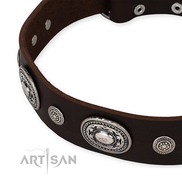 Strong leather dog collar handcrafted for your stylish pet