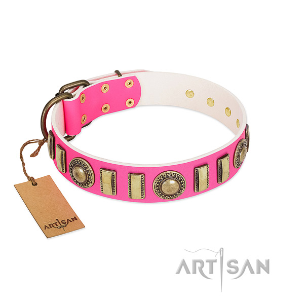 Unusual full grain natural leather dog collar with durable buckle