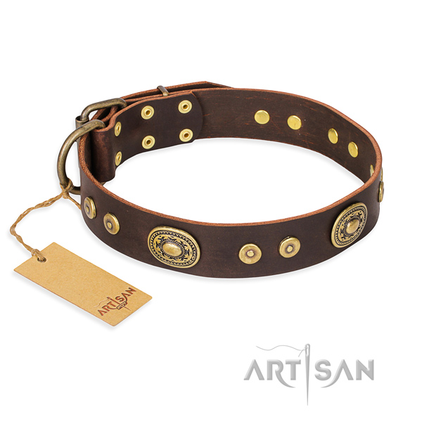 Leather dog collar made of top notch material with strong fittings