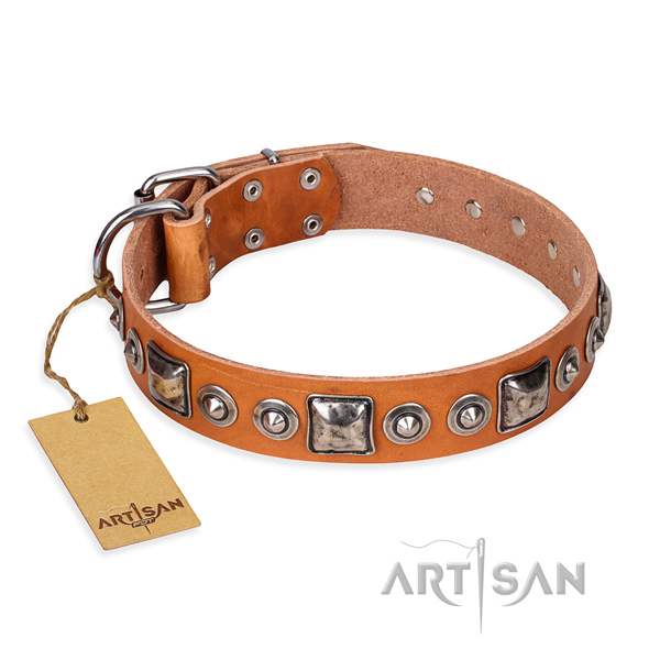 Full grain genuine leather dog collar made of top notch material with rust resistant D-ring