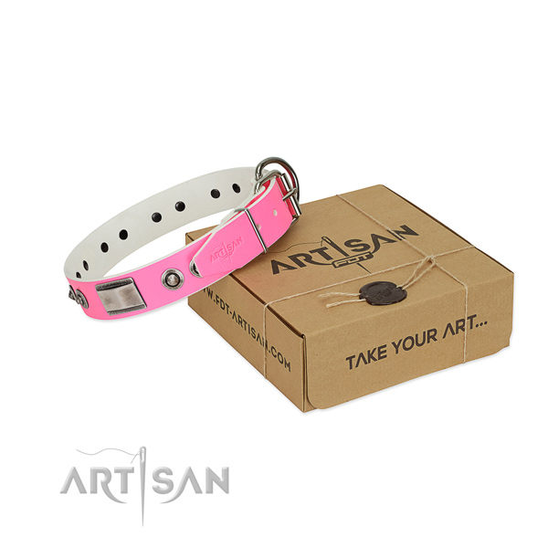 Significant genuine leather collar with decorations for your canine