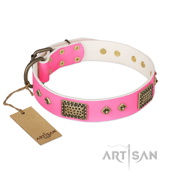 Easy adjustable genuine leather dog collar for basic training your dog