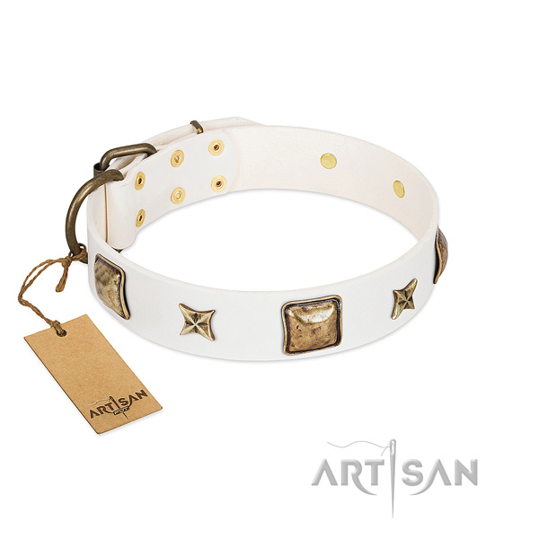 Comfortable natural genuine leather dog collar for comfy wearing