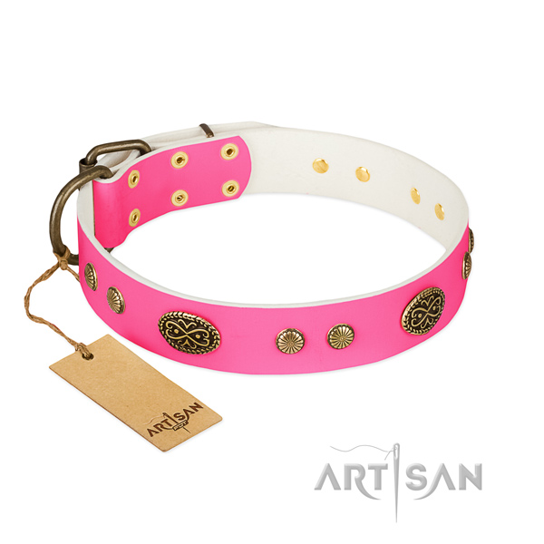 Durable embellishments on genuine leather dog collar for your four-legged friend