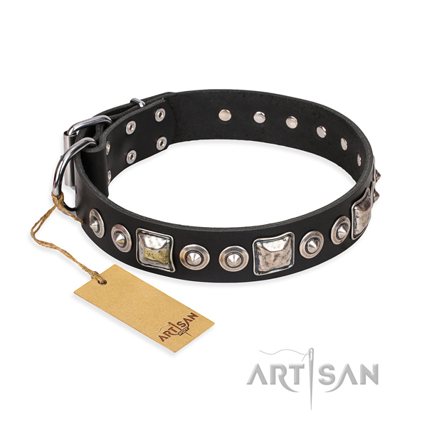 Genuine leather dog collar made of reliable material with durable buckle