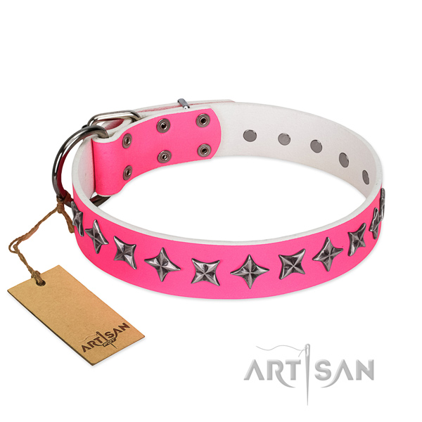 Reliable full grain genuine leather dog collar with amazing embellishments