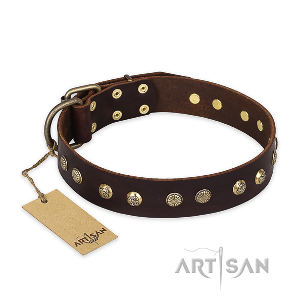 Comfortable full grain genuine leather dog collar with reliable hardware