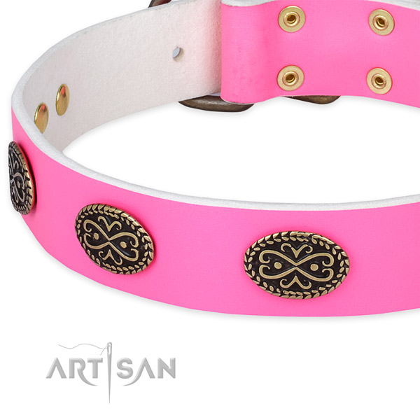 Full grain genuine leather dog collar with studs for handy use