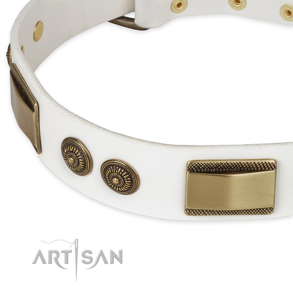 Durable D-ring on full grain leather dog collar for your four-legged friend