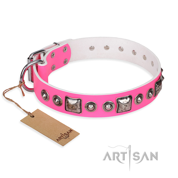 Natural genuine leather dog collar made of high quality material with rust resistant hardware