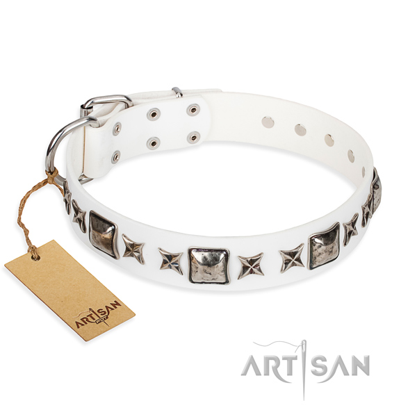 Full grain genuine leather dog collar made of top notch material with corrosion proof traditional buckle