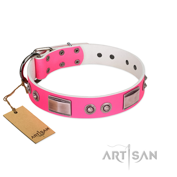 Easy adjustable leather collar with embellishments for your pet