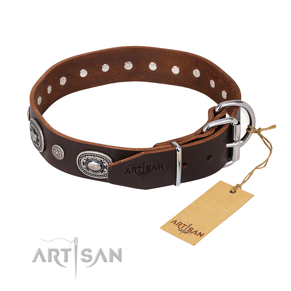 Top rate full grain natural leather dog collar crafted for everyday use