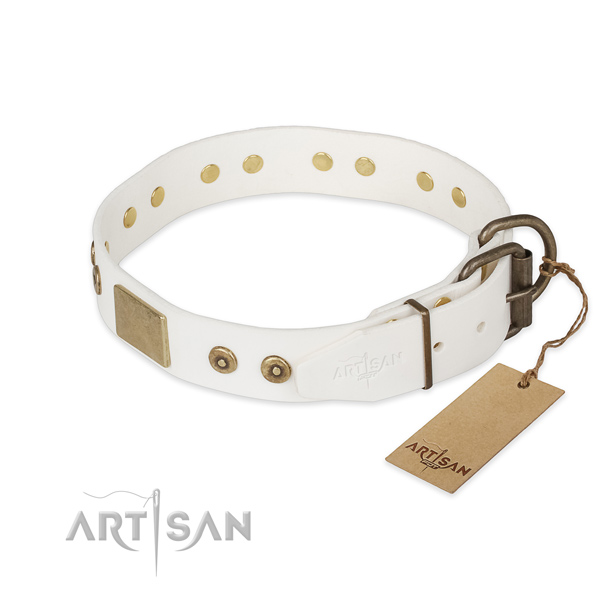 Genuine leather dog collar with rust-proof traditional buckle and studs