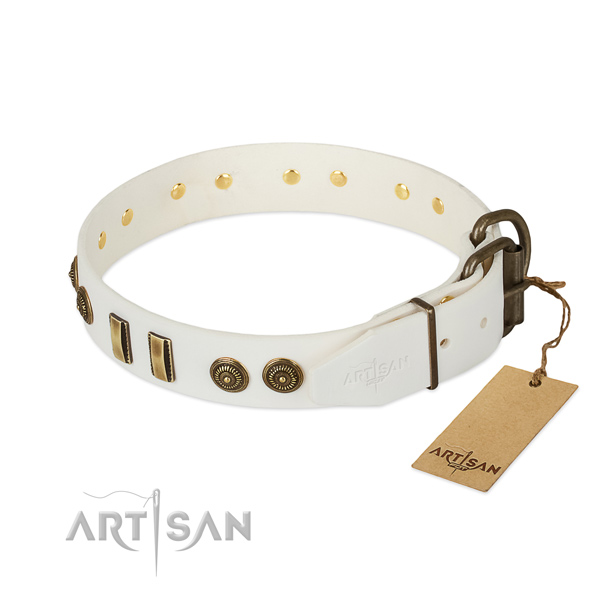Durable traditional buckle on full grain genuine leather dog collar for your dog