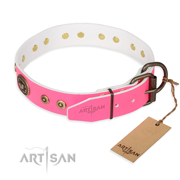 Natural genuine leather dog collar made of top rate material with rust-proof studs