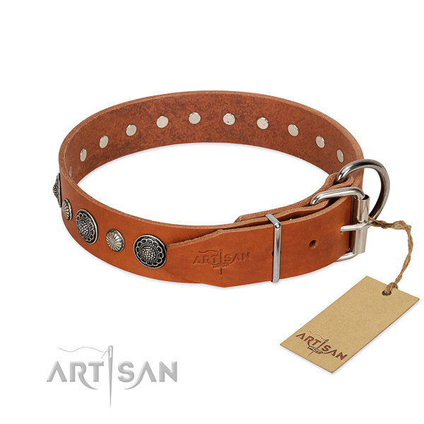 Top rate Full grain natural leather dog collar with corrosion proof buckle