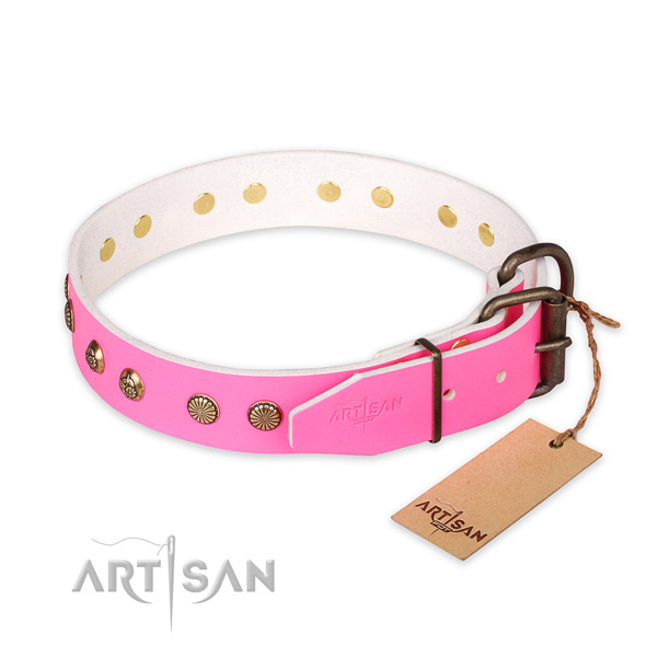 Corrosion resistant traditional buckle on full grain leather collar for your impressive four-legged friend