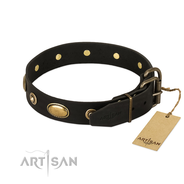 Rust-proof fittings on genuine leather dog collar for your dog