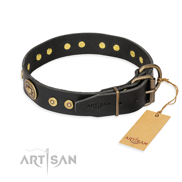 Full grain natural leather dog collar made of soft material with rust-proof decorations
