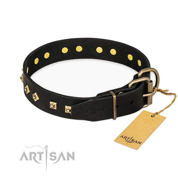 Rust resistant D-ring on genuine leather collar for daily walking your four-legged friend