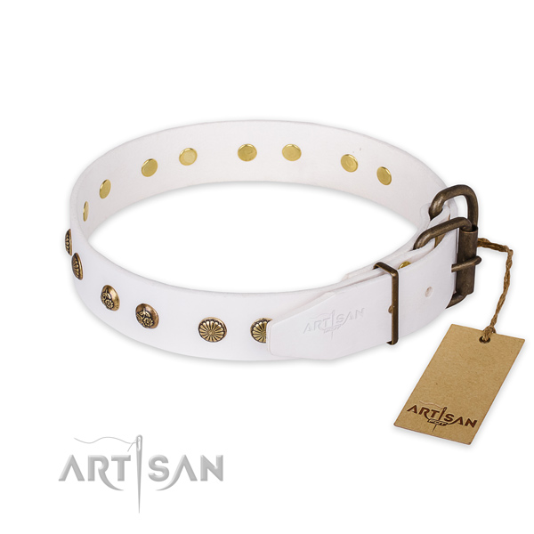 Corrosion proof buckle on full grain leather collar for your handsome doggie