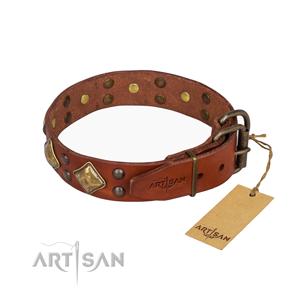 Full grain natural leather dog collar with amazing durable studs