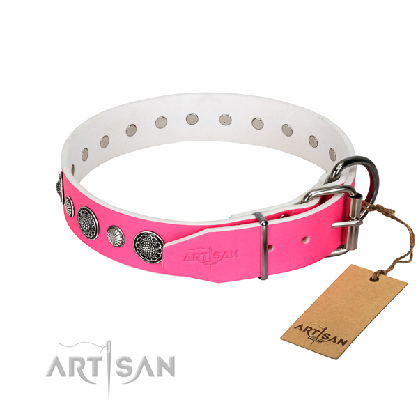 Best quality genuine leather dog collar with rust resistant hardware