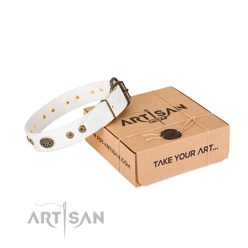 Corrosion resistant D-ring on full grain natural leather dog collar for your dog